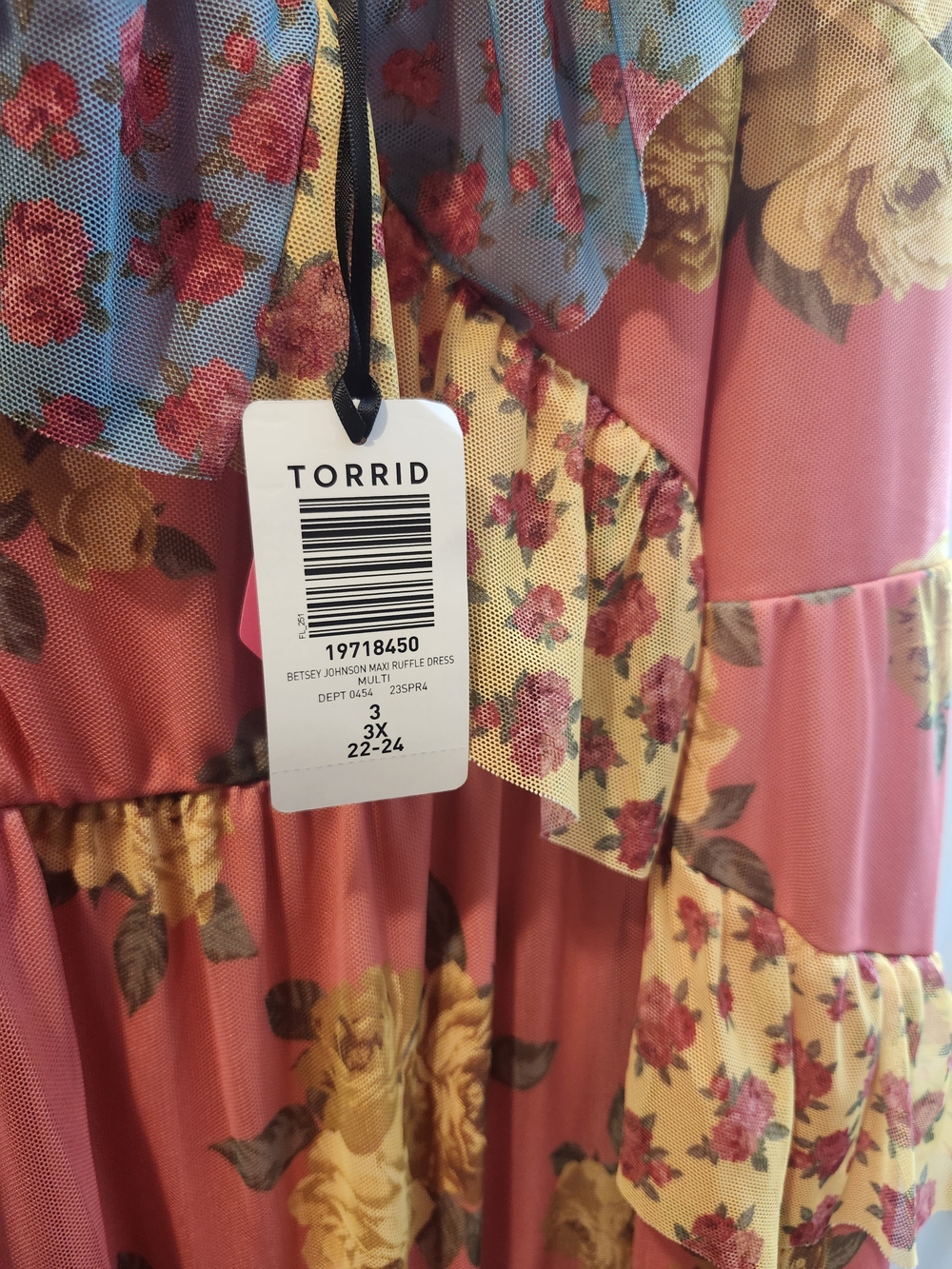 Betsey Johnson Coral Pink and Yellow Floral Ruffle Maxi Dress--NWT 3X - Picture 3 of 4
